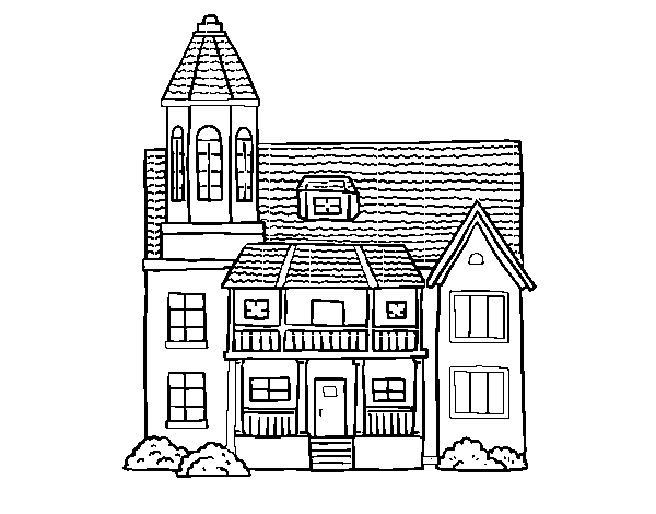 Disegno di Casa a due piani con torre da Colorare