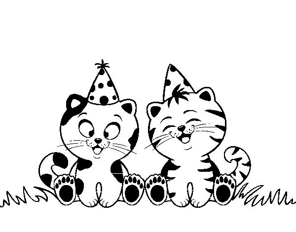 Disegno di Gatti di compleanno da Colorare