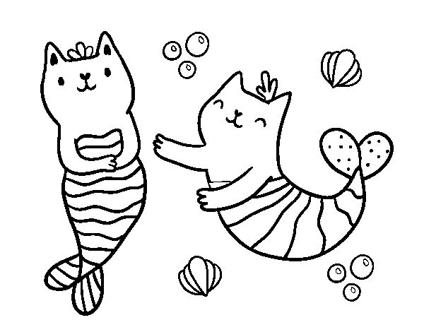 Disegno di Gatti sirena da Colorare
