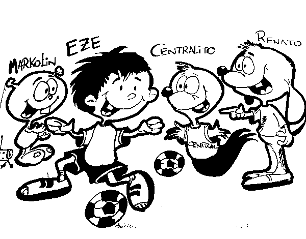 Disegno di Markolin, Eze, Centralito e Renato giocare a calcio da Colorare