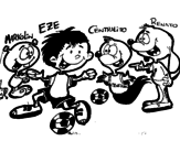 Dibujo de Markolin, Eze, Centralito e Renato giocare a calcio