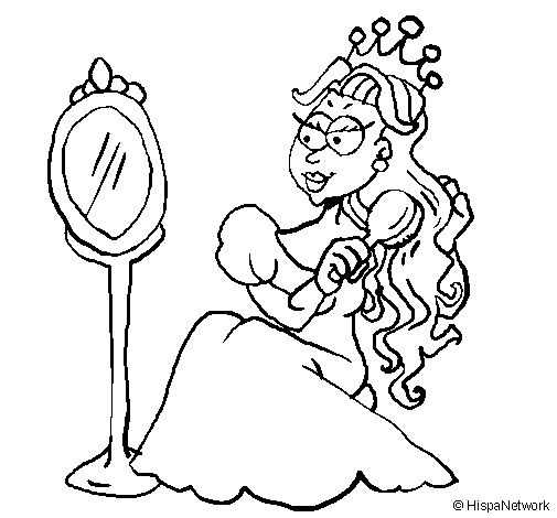 Disegno di Principessa con lo specchio  da Colorare