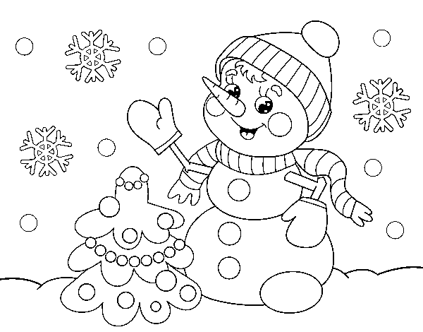 Disegno di Pupazzo di neve cartolina di Natale da Colorare