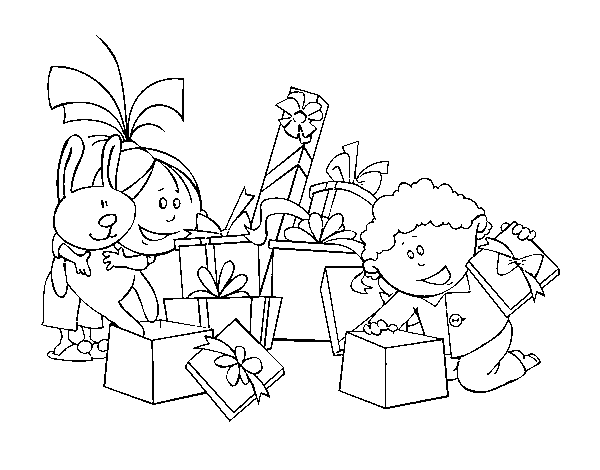 Disegno di Bambini e regalo da Colorare