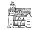Disegno di Casa a due piani con torre da colorare