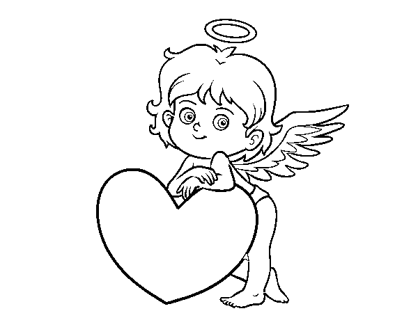 Disegno di Cupido e un cuore da Colorare