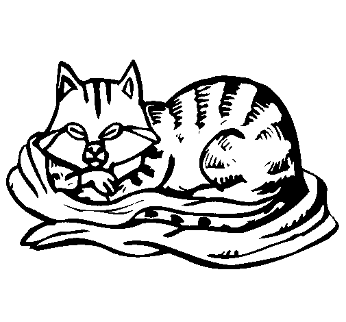 Disegno di Gatto nel suo lettino  da Colorare