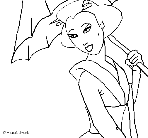 Disegno di Geisha con parasole da Colorare