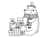 Disegno di Orso con i regali di Natale da colorare