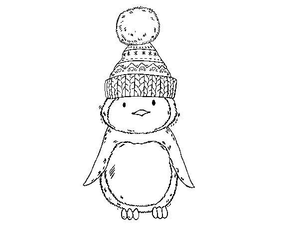 Disegno di Pinguino con cappello di inverno da Colorare