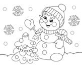 Disegno di Pupazzo di neve cartolina di Natale da colorare