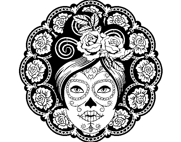 Disegno di Teschio messicanocon femminile da Colorare