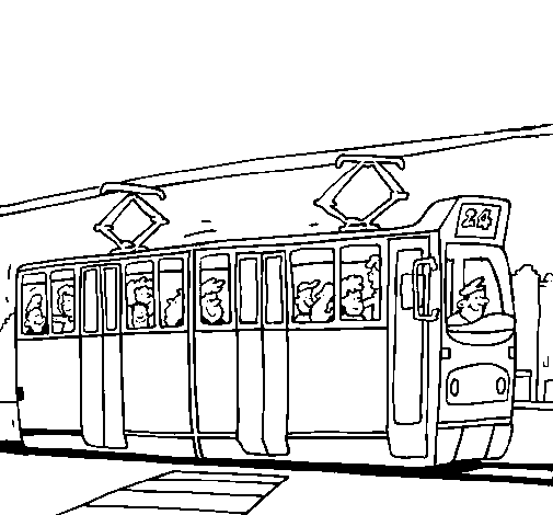 Disegno di Tram con passeggeri  da Colorare