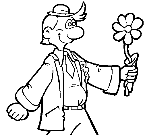 Disegno di Uomo contento con un fiore da Colorare